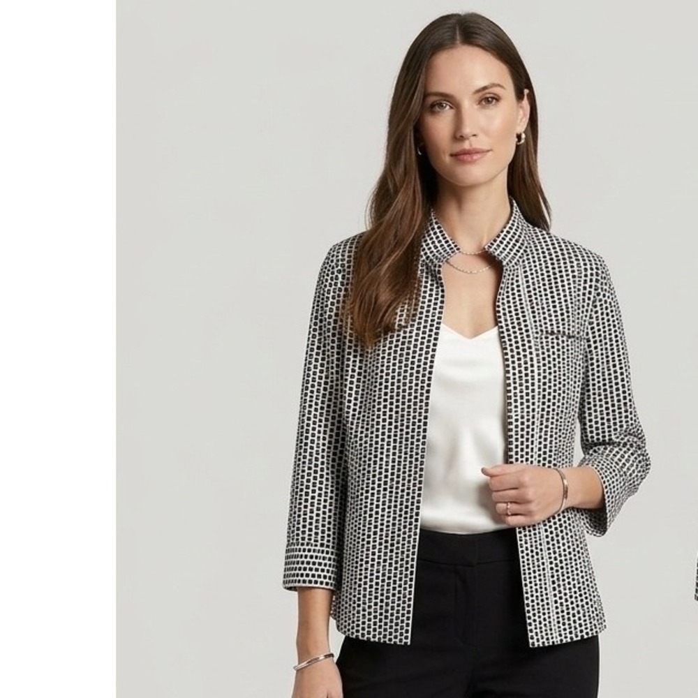 Vintage Tradition Savile Row Black White Geometric Open Front‎ Jacket Sz 12